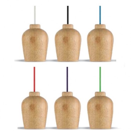 Holz Hängeleuchte mit färbigem Kabel (6 Farben)